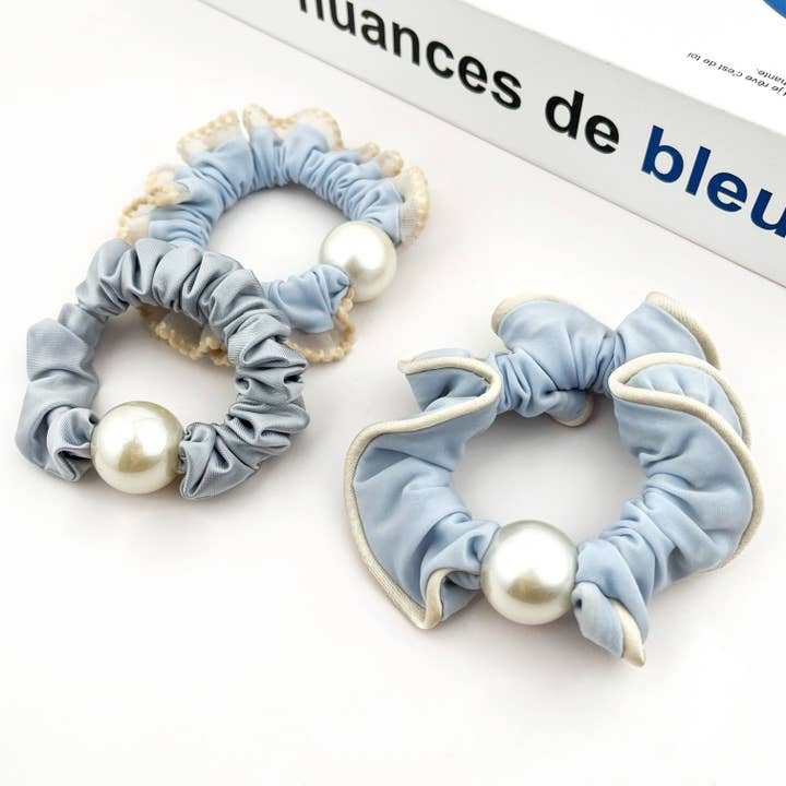 TheDivaSoap - Wholesale Hair Tie - Sweet Pearl Sky Blue Hair Tie, Elegant Ponytail Holder4