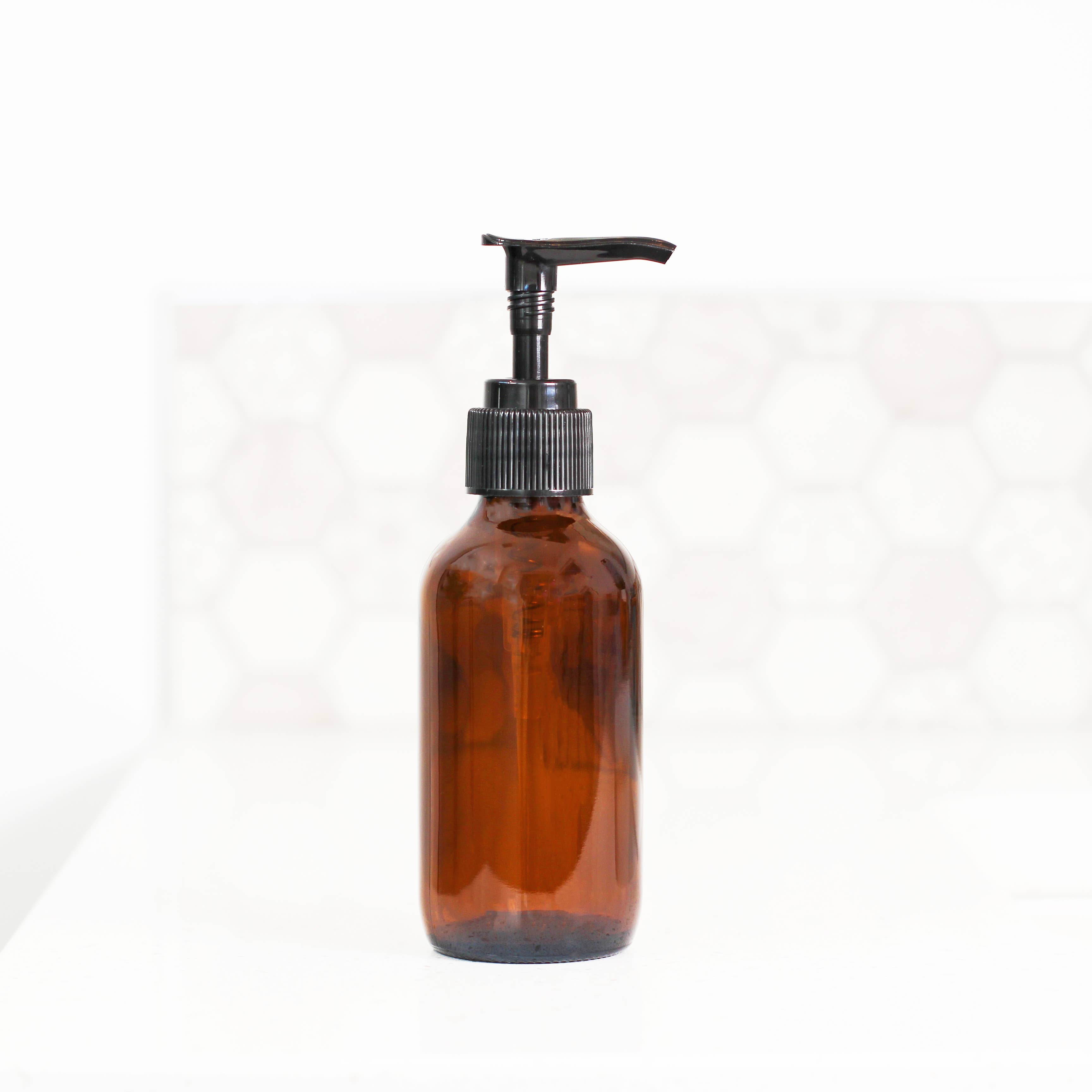 Matrix Aromatherapy - Wholesale Essential Oil Holder - 4oz Amber Glass Bottle w/Lotion pump1