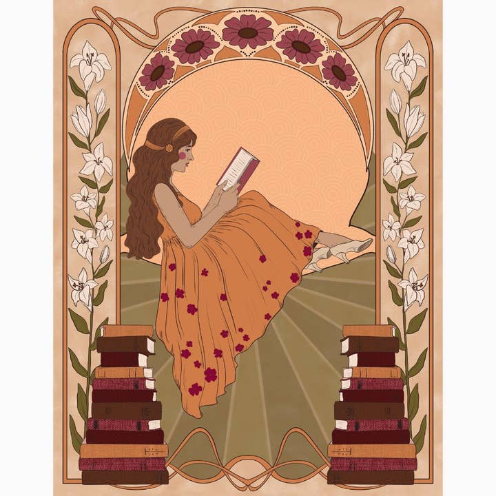 Between Pages & Petals Collection: A Reading Lady Art Print for wholesale by Brittany Bouyer