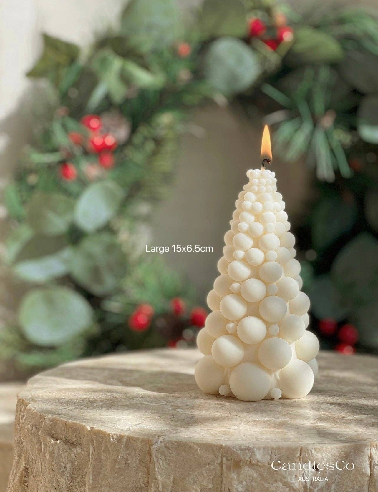 White Unscented Hand-Poured Soy Wax Christmas tree for wholesale on Faire5