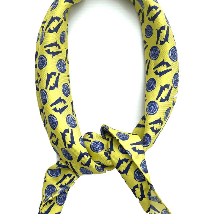 Illogico – Engroshandel Tørklæde - Herre – Gul silke tørklæde med blå Design