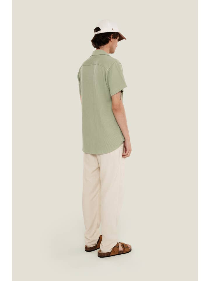 Imago Portugal - Wholesale Button Down Shirt - Unisex - Green Waffle Shirt