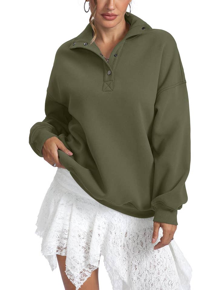 EmberLoom - Wholesale Sweatshirt – Women's - Women Long Sleeve Button-Down Fleece Mock Neck Sweatshirt12