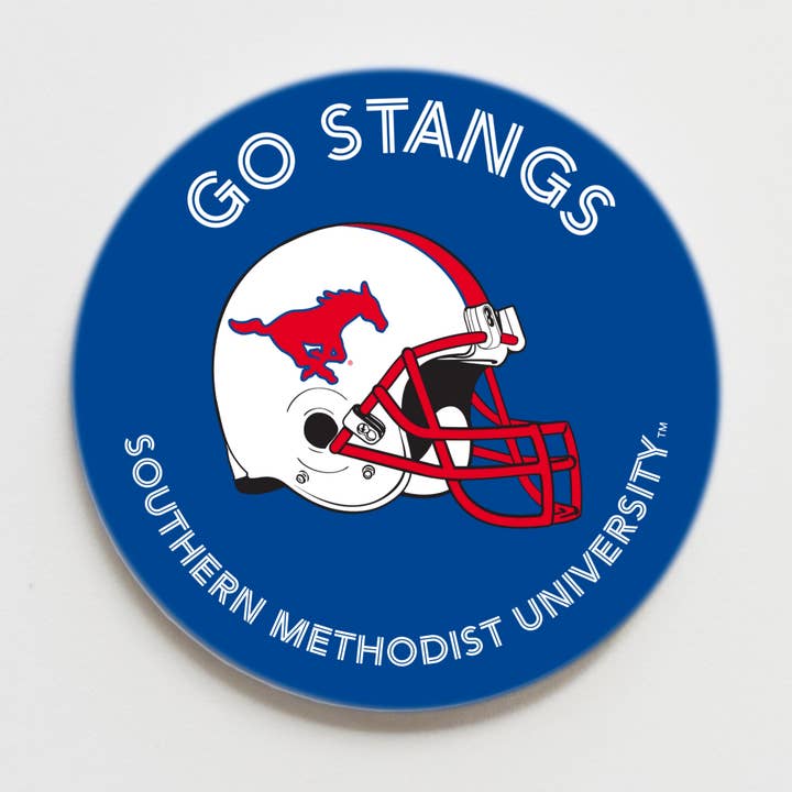 SMU Mustangs Blue Helmet Button for wholesale by Good Vibez Collegiate