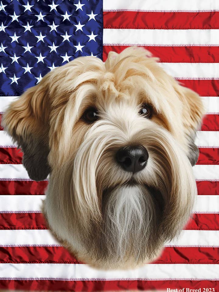 Wheaton Terrier con rivestimento morbido, bandiera da giardino Patriotic III per la vendita all'ingrosso da parte di Best of Breed Products
