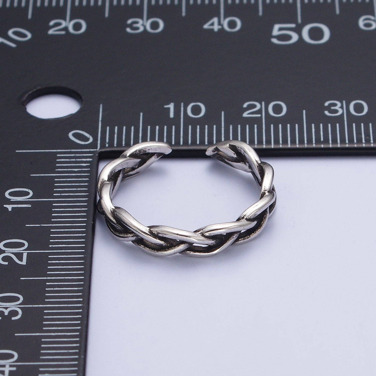 Aim Eternal - Wholesale Chain Ring - Antique Silver Twisted Braided Rope Chain Link Stackable Silver Ring | X5513