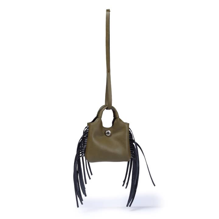 Braided print leather Fringes charms air pods holder with keyring. for wholesale by Roberta Gandolfi