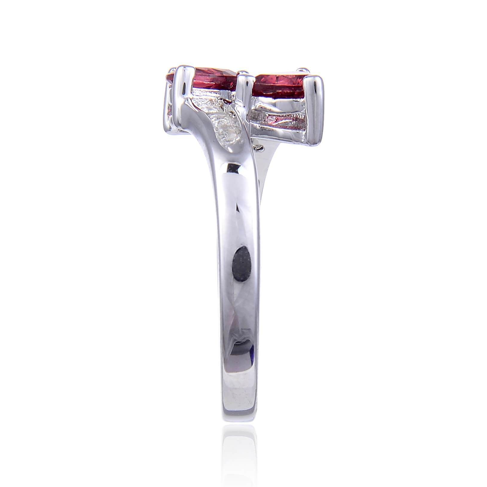 FCJ Jewelry LLC - Wholesale Cocktail/Statement Ring - 925 Sterling Silver Garnet Dual Stone Trillion Bypass Ring3