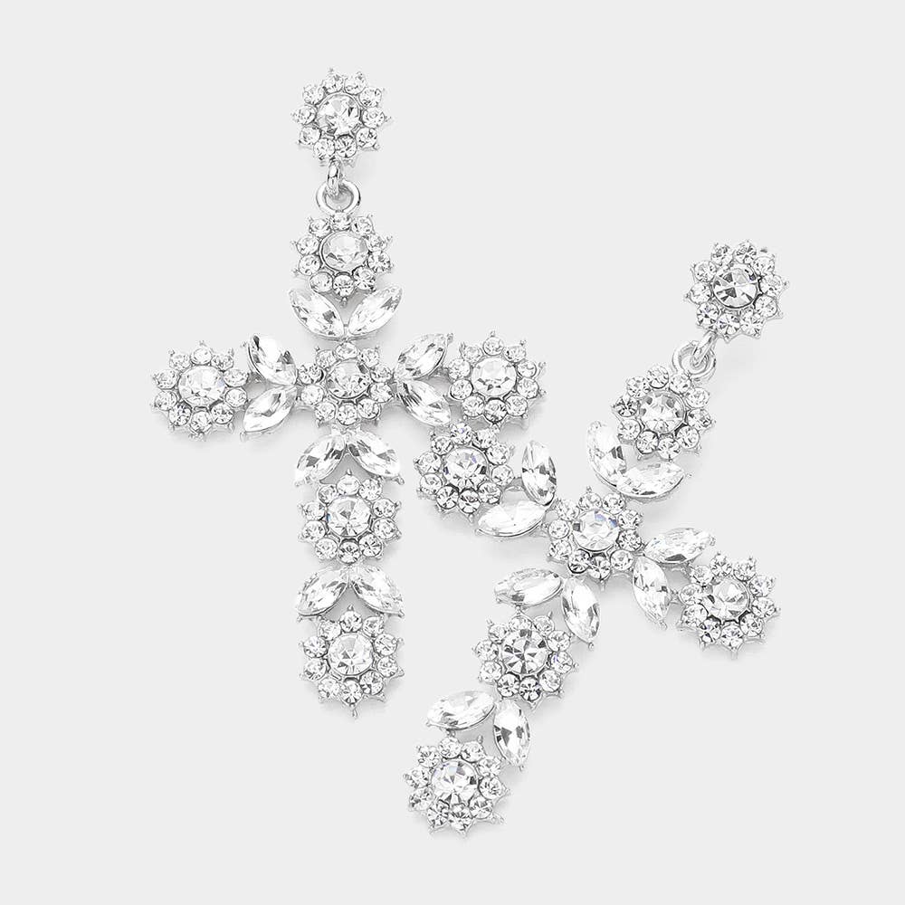 Sensibling Corp. - Wholesale Dangle Earrings - Flower Mqrauise Stone Cluster Cross Dangle Evening Earrings3