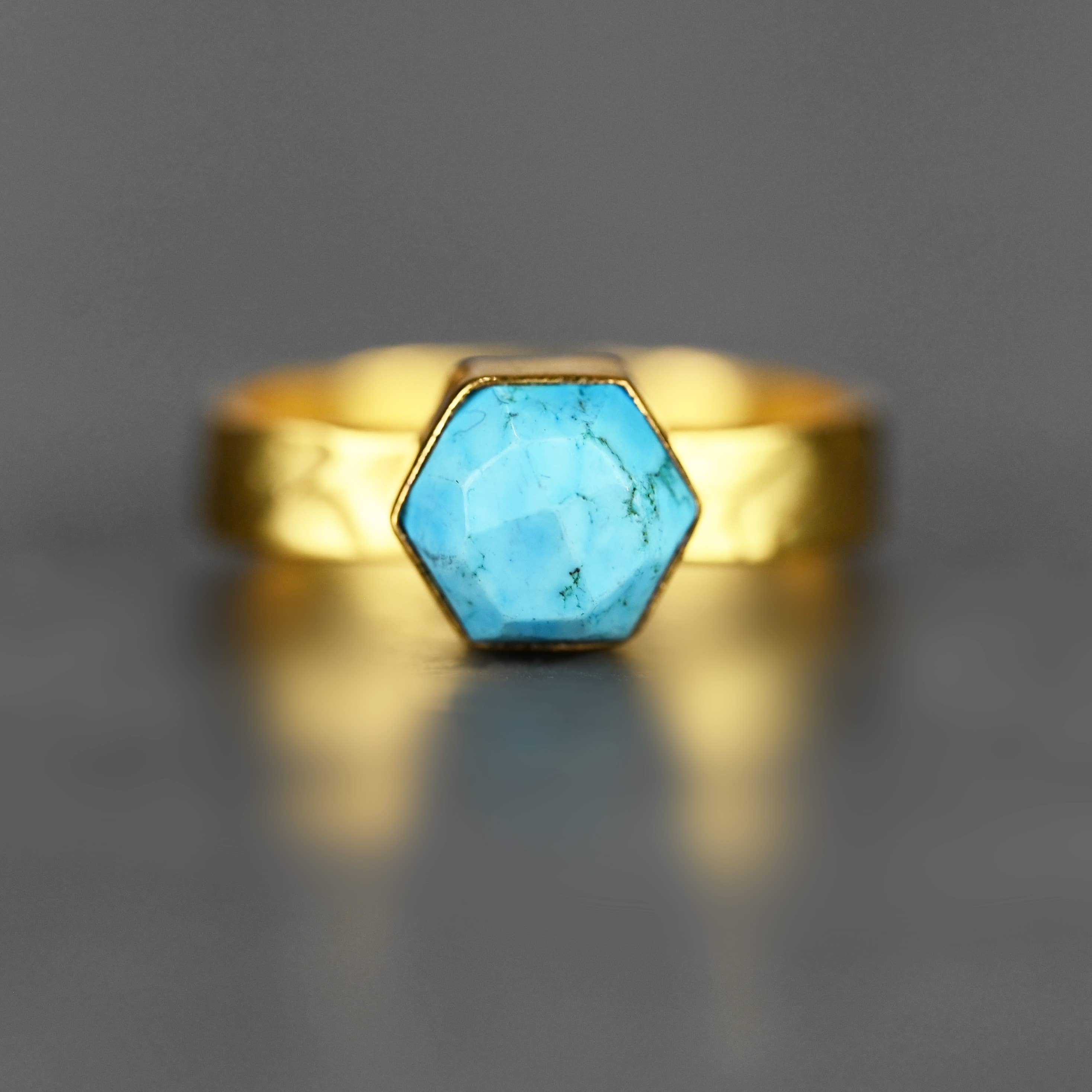 KBD Studio - Wholesale Cocktail/Statement Ring - Turquoise Howlite Hexagon Ring on a Hand Hammered Band