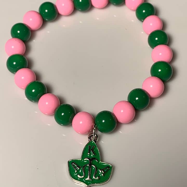 Gifted Hands Jewelry - Wholesale Beaded Bracelet - Women’s Pink/Green Sorority Glass Beaded Stretch Bracelet