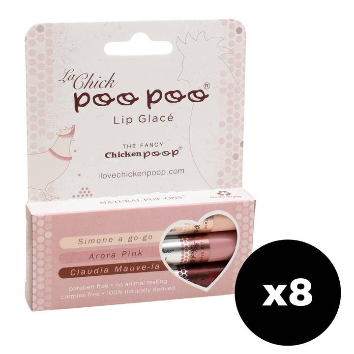 La Chick Poo Poo® Shimmer Lip Balm Trio, 8ct. HANG TAB for wholesale by Chicken Poop