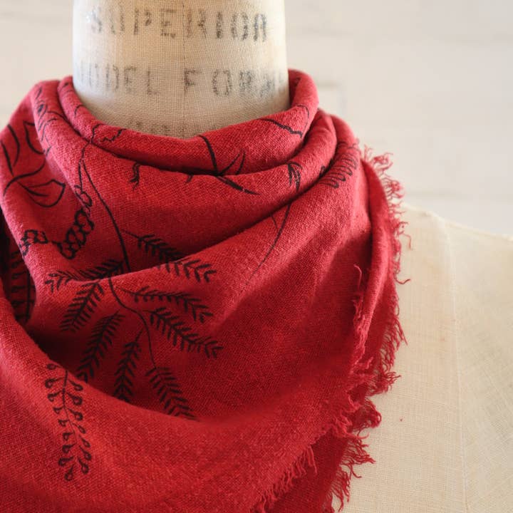 Eco Raw Studio - Wholesale Bandana - Women's - Poppy Red Botanical Print Naturally Dyed Bandana (Black)6