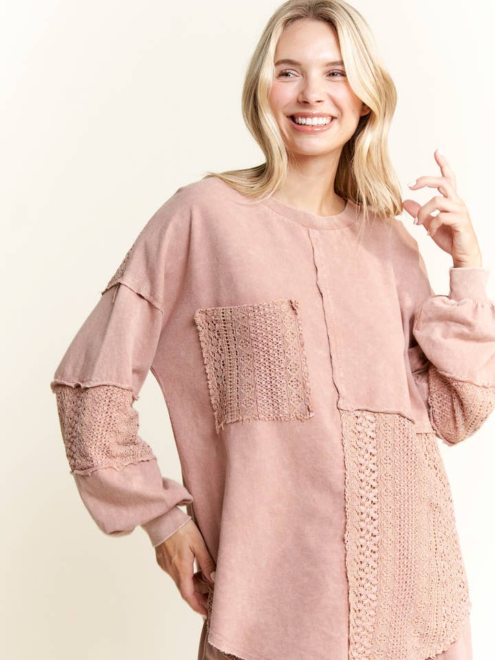 MineralWash Lace sweatshirt met lange mouwen en details HT6027 voor wholesale door J.Her