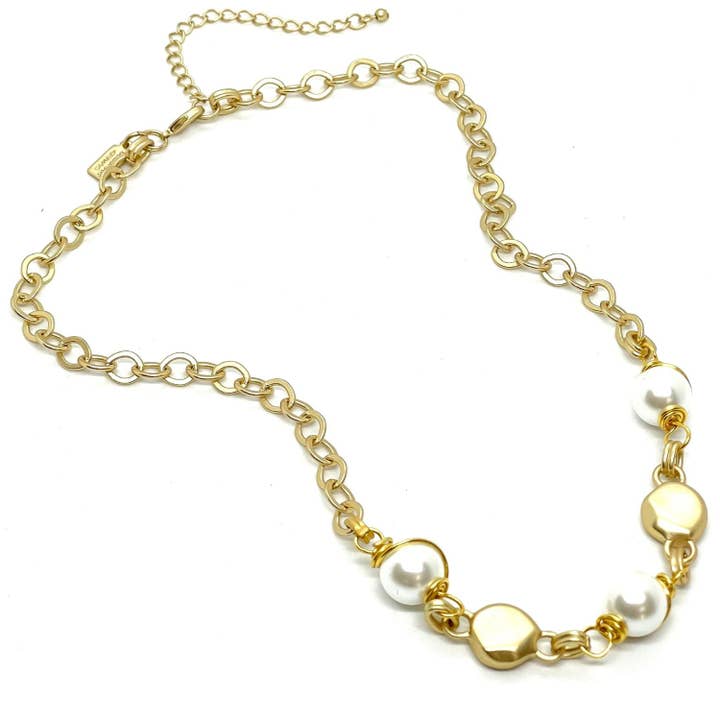 Wire-Wrapped Pearl Matte Gold Chain Necklace for wholesale by Deborah Grivas Designs