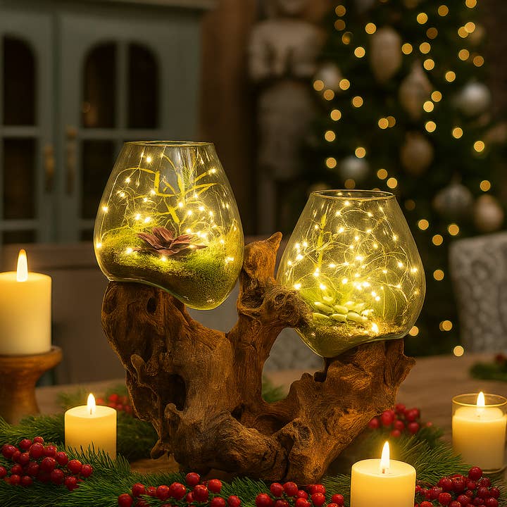 Double Terrarium-Molten Glass on Wood for wholesale by Asia West