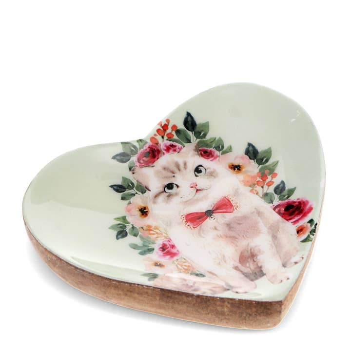 Wooden Heart-Shaped Trinket Dish - Cat for wholesale by Rex B2B - UK