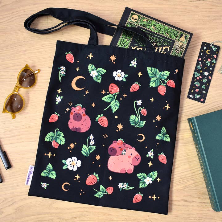 The Moonborn - Wholesale Tote Bag - Women's - Strawberry Capybara Tote Bag