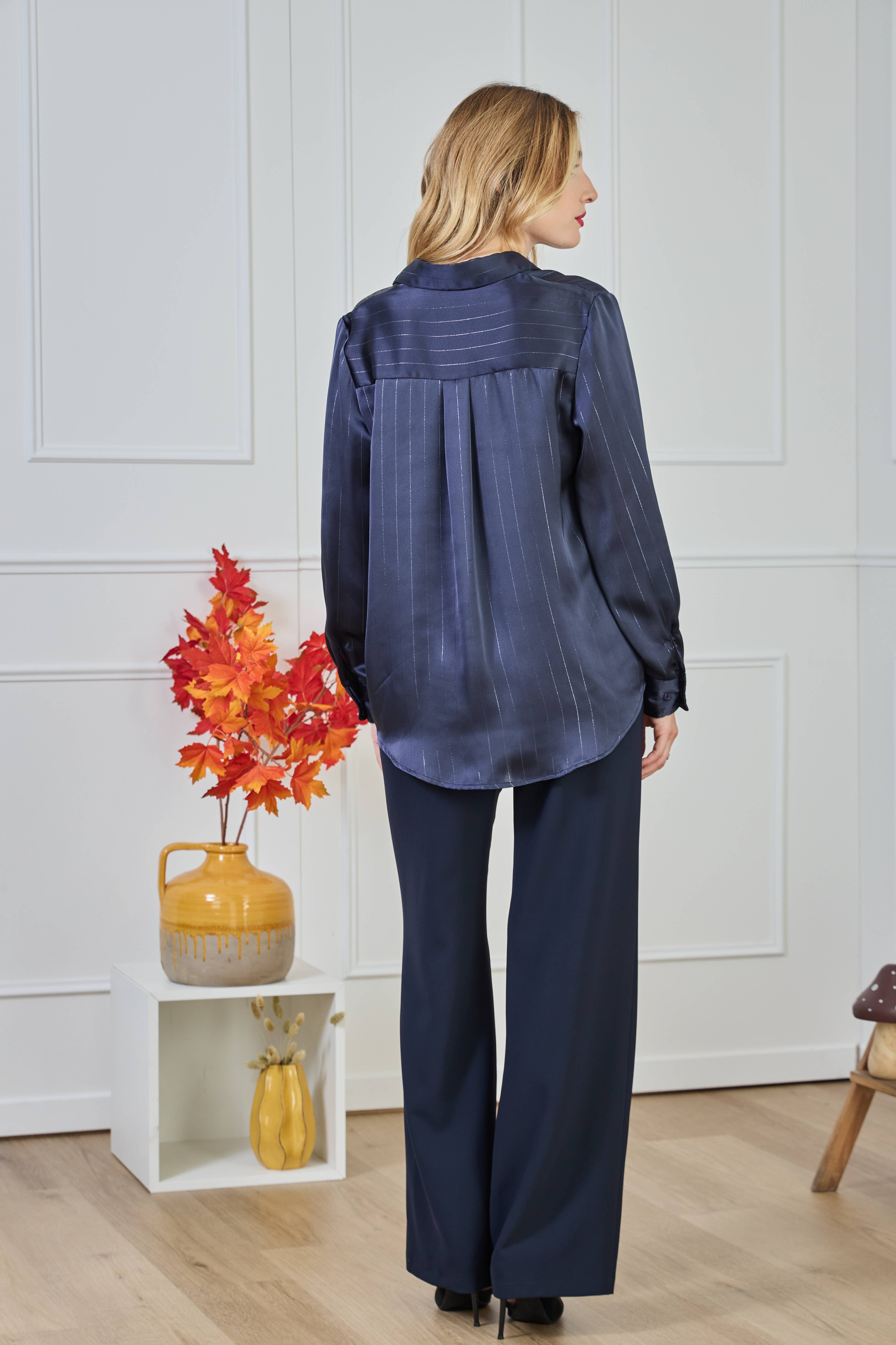 LULUMARY - Wholesale Button Down Shirt - Women's - Striped lurex shirt CH37325