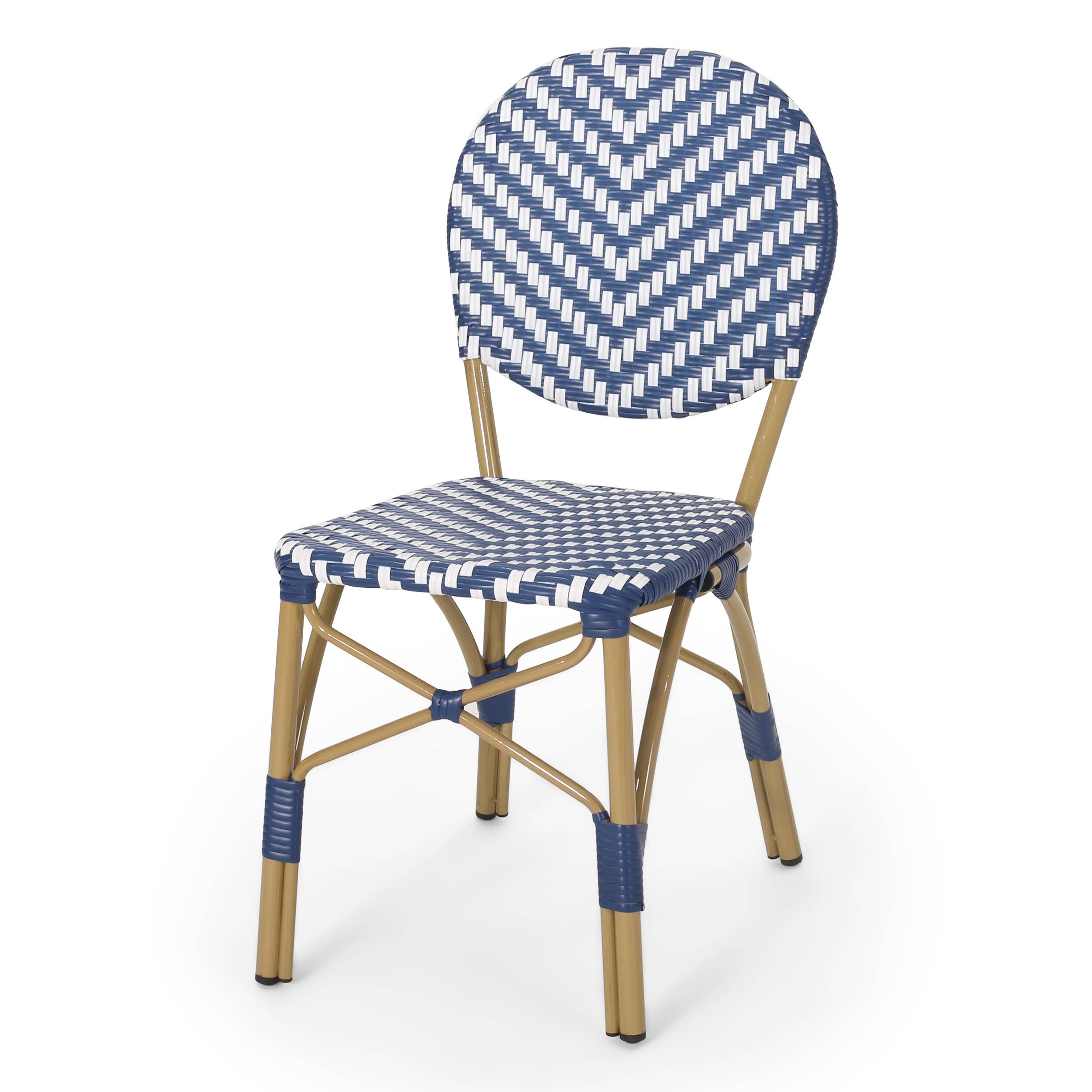 Navy Blue Aluminum 3-Piece French Bistro Set with Bamboo Finish for wholesale on Faire9