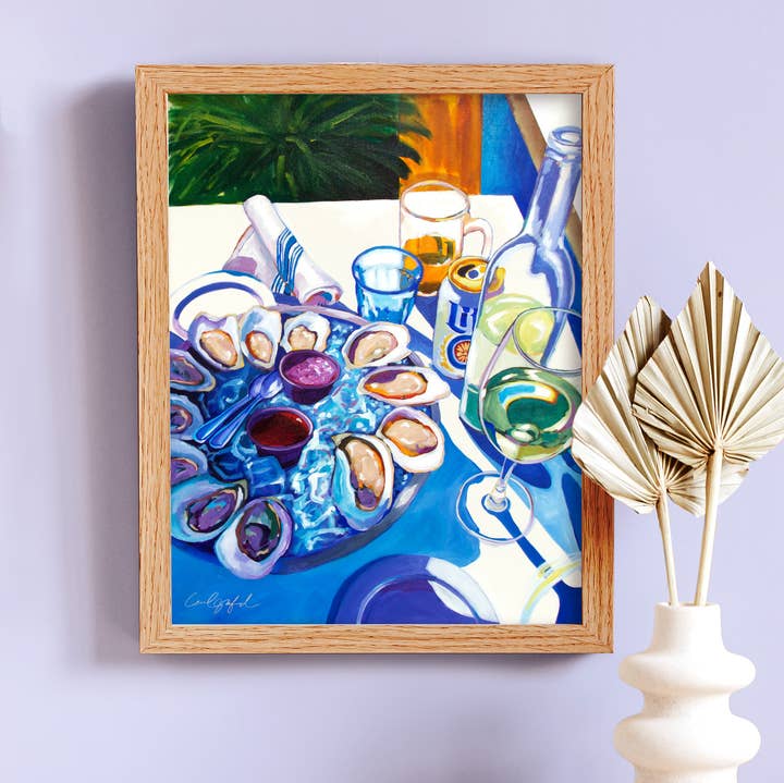 Laurel Greenfield Art - Wholesale Art Print - Brix and Brine, Oysters and Wine Art Print0
