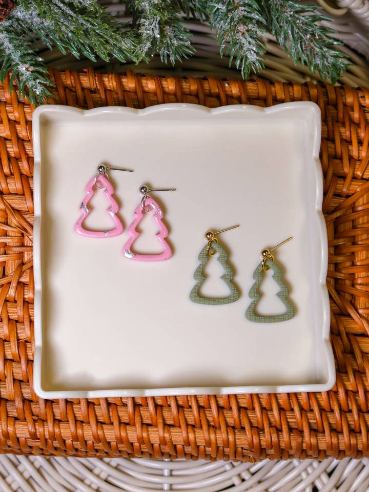 Christmas Tree Outline Earrings for wholesale by Ivy Lane Clay Co.