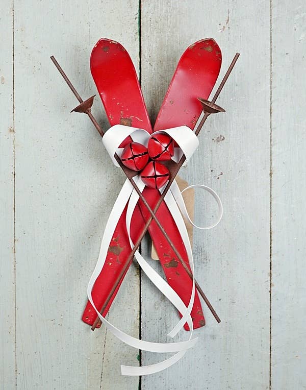 Impressive Enterprises, Inc. - Wholesale Ornament - M10812- 13inL Distressed Red Metal Ski Ornament-0