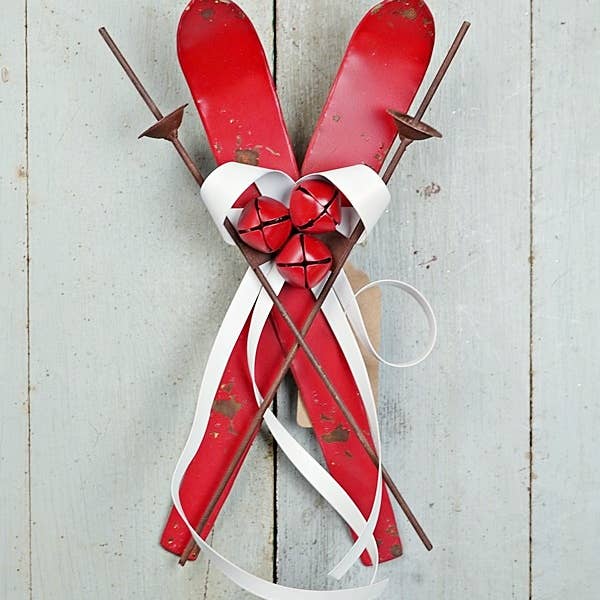 Impressive Enterprises, Inc. - Wholesale Ornament - M10812- 13inL Distressed Red Metal Ski Ornament-