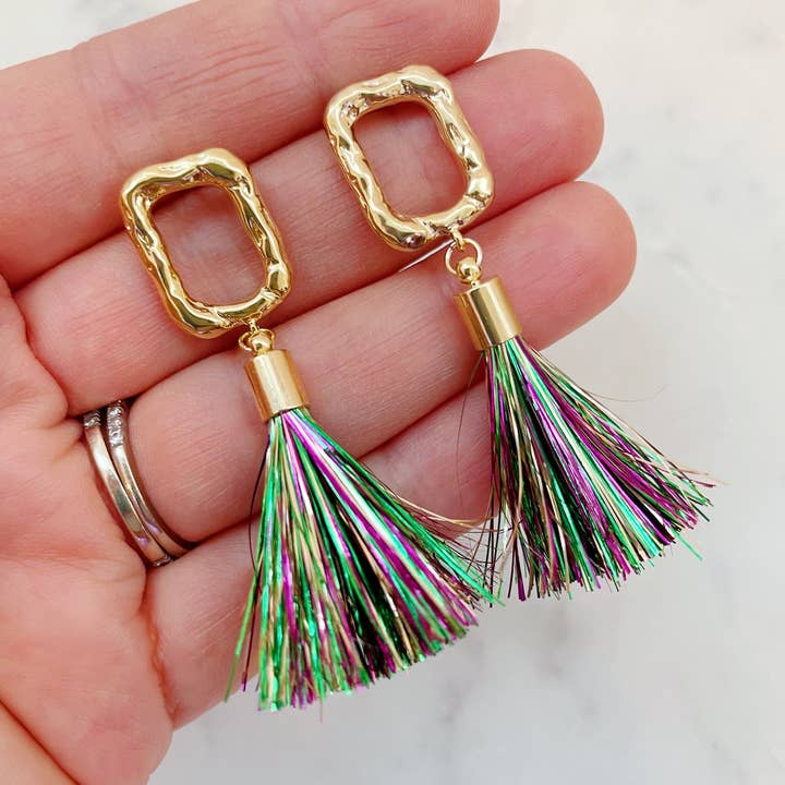 Laalee Jewelry - Wholesale Tassel Earrings - Mardi Gras Earrings, Mardi Gras Jewelry Post Tassel Earrings