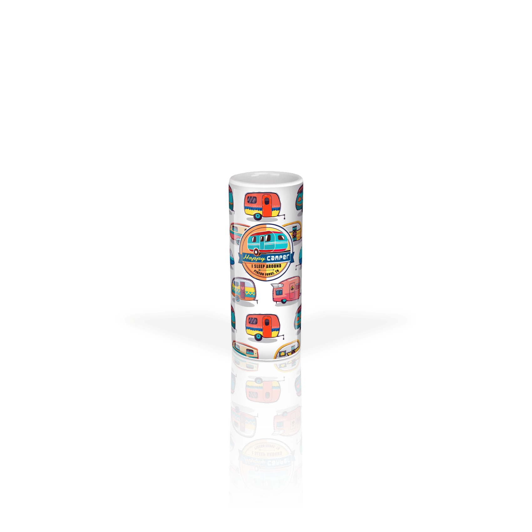 Matrix - Wholesale Drinking Glass/Cup - Customizable Ceramic Shooter 3oz: Happy Camper Pattern0