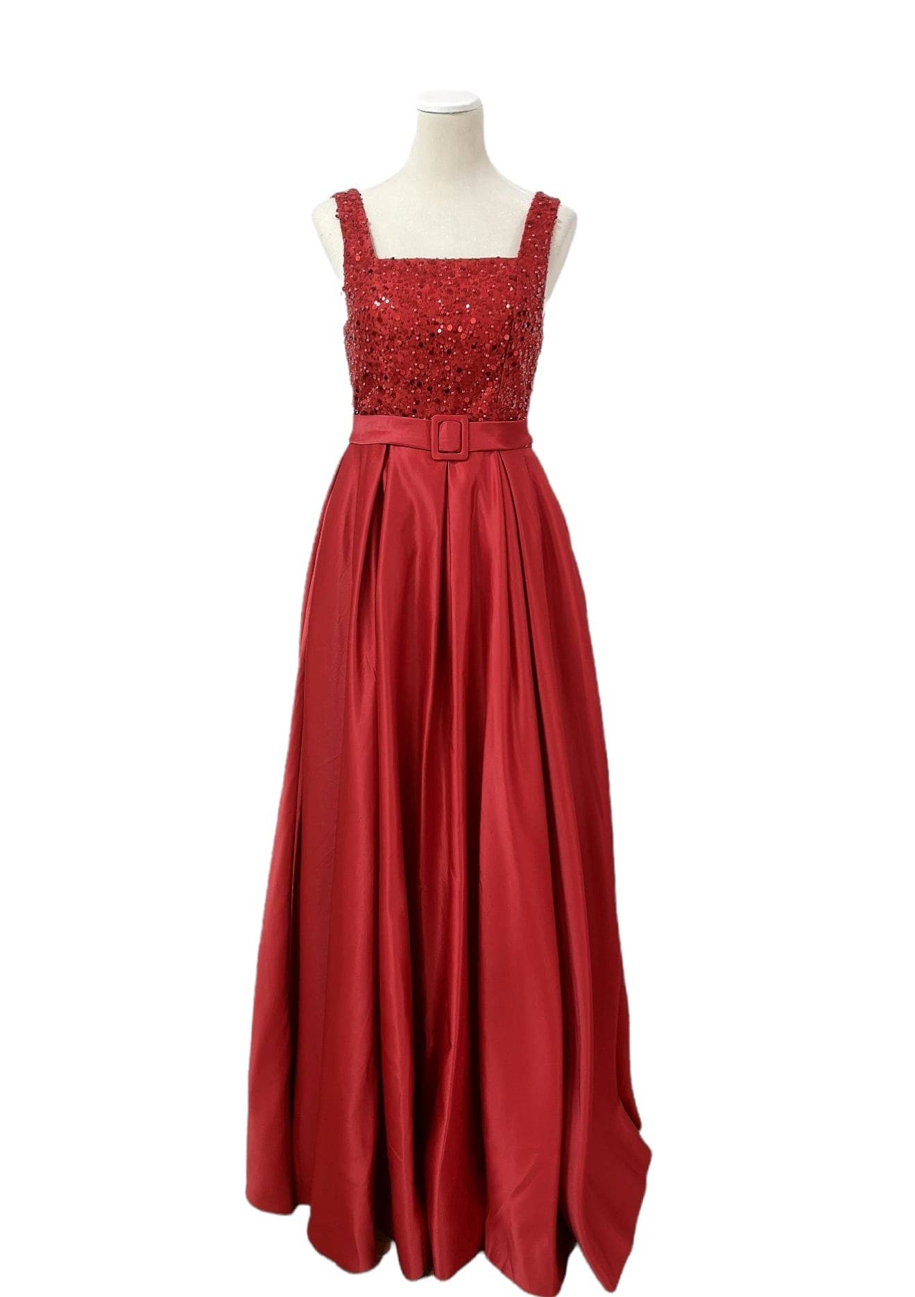 Les Voiliers - Vente Robe de soirée – femme - Robe longue de soirée col carré avec  strass Rouge foncé0