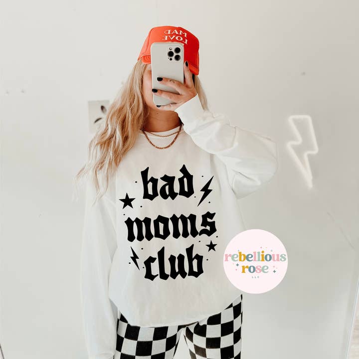 Sweatshirt Gráfico de Gola Redonda Bad Moms Club por atacado de Rebellious Rose LLC