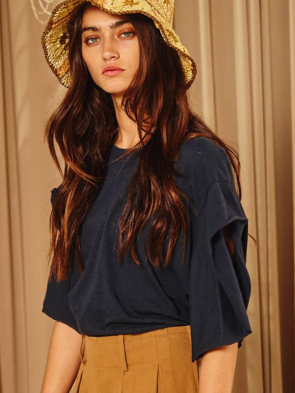 T1783 Short irregular sleeves Solid Oversize Top for wholesale by BUCKETLIST INC