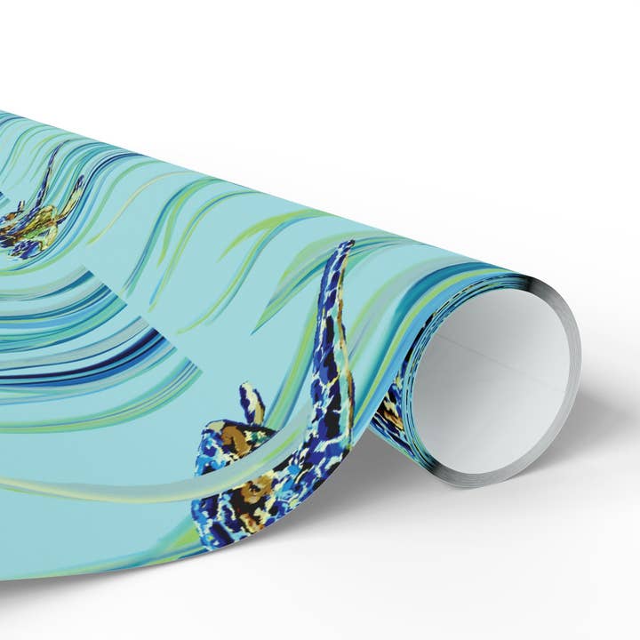 Blue Cava - Wholesale Flat Wrap - Swimming Sea Turtle Wrapping Paper16