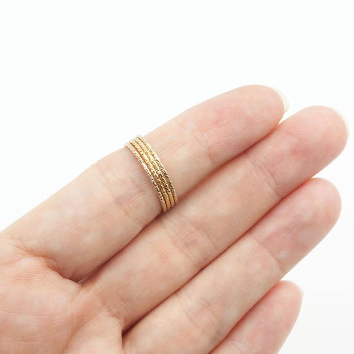 Pure Indigo Design - Wholesale Band/Stacked Ring - Thin Gold Sparkle Stack Ring, 14k Gold Filled