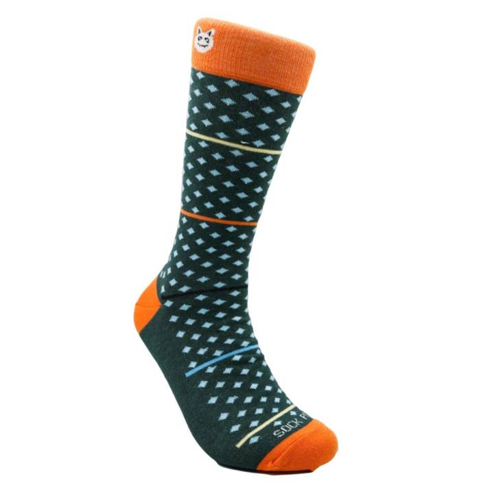 Dark Olive Green with Blue Diamonds Patterned Office Socks for wholesale by Sock Panda