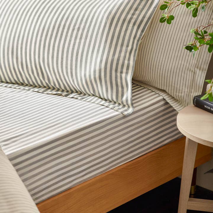 Hebden Mélange Stripe Pillowcase Pair Grey for wholesale on Faire
