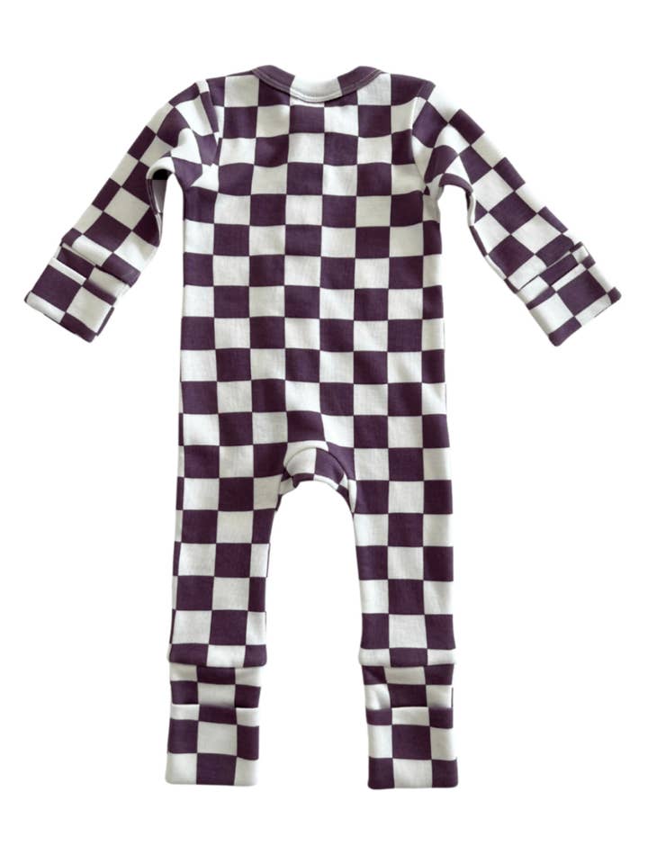 SIIX Collection - Wholesale Jumpsuit - Baby - Berry Cheesecake Checkerboard / Organic 2-Way Zip Romper