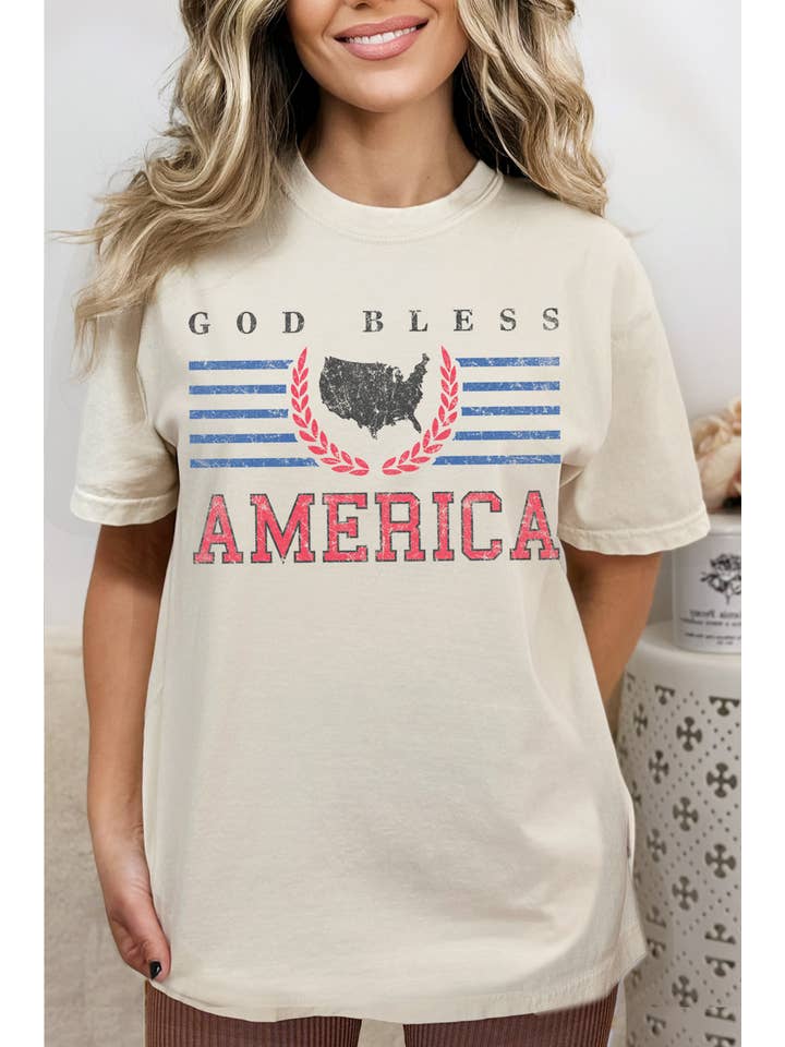 BouTeeQue Closet – Engroshandel T-shirt med print - Dame – BTJ2048 T Gud velsigne Amerika5