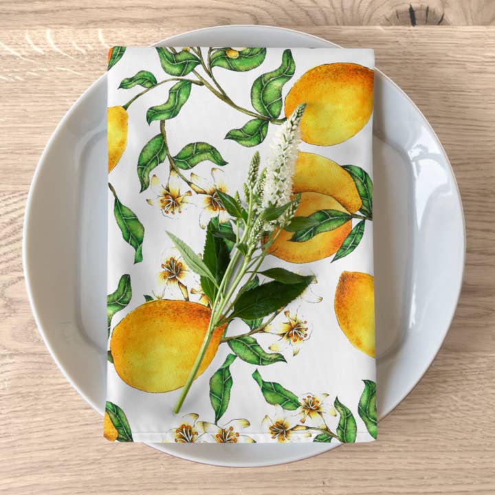 Lemon & Blossoms 4-delt kludservietter for engroshandel hos Prestige Plume