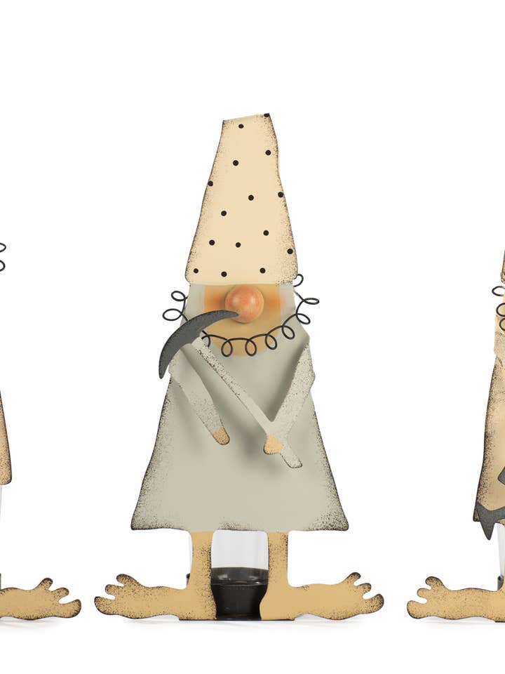 Tealight-holder med nisser, 3 assorterede, 28 cm, PU, sæt med 6 for engroshandel hos Baden Collection