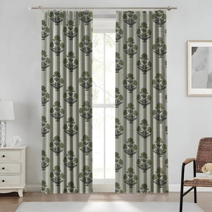 Tenda da finestra in puro lino stampato classico - Badshah per la vendita all'ingrosso da parte di Fabdivine