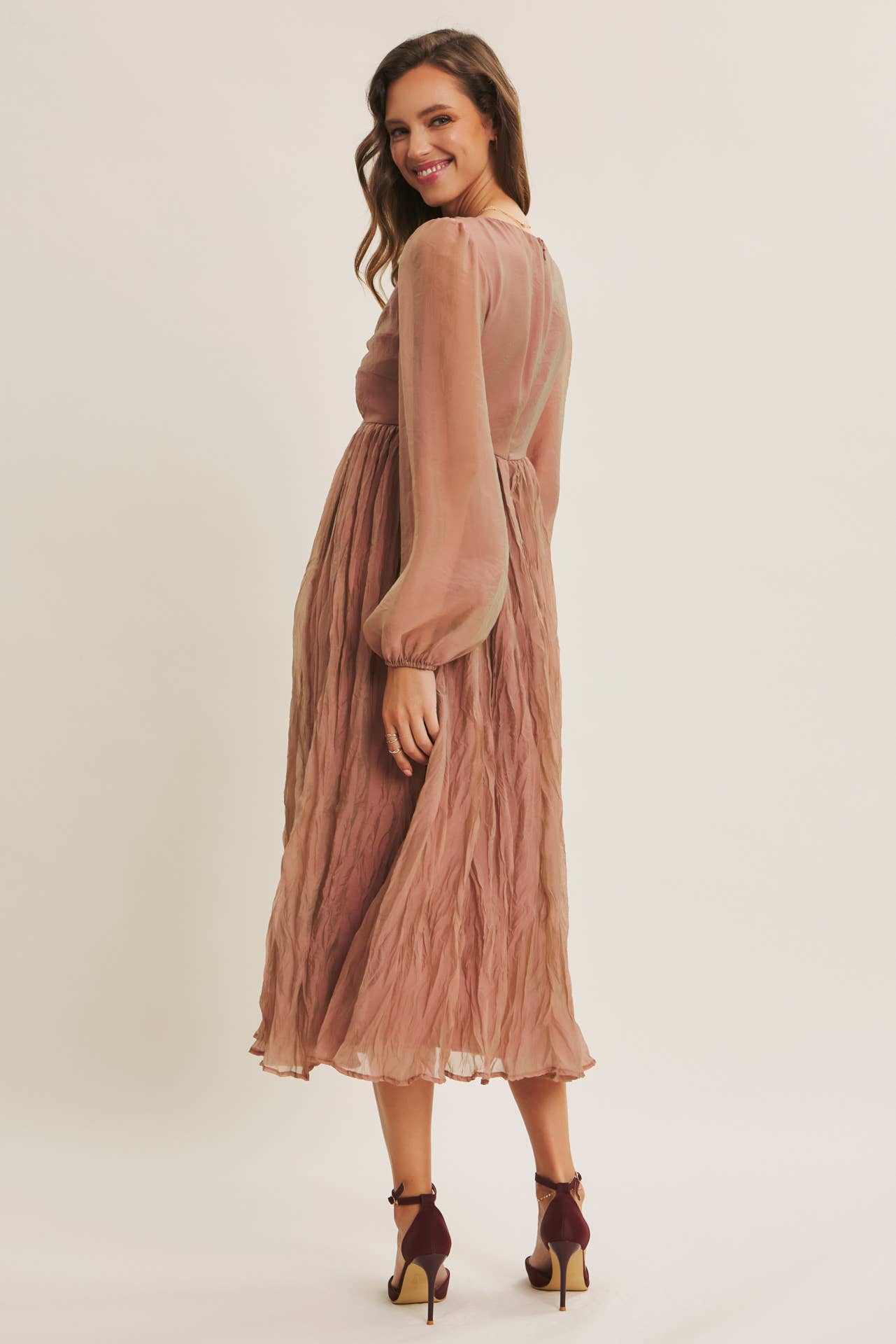 KEEP IT DREAMY IRIDESCENT MAUVE TWISTED BUST MAXI DRESS for wholesale on Faire22