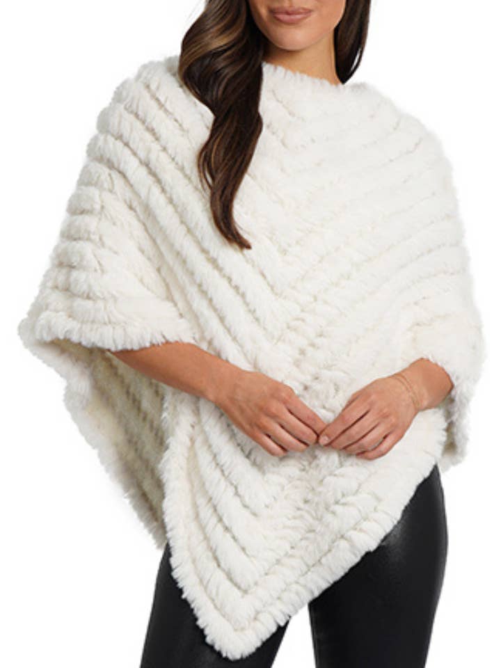 IVORY Love Token Chevron Faux-Fur & Knit Poncho Sweater for wholesale on Faire0