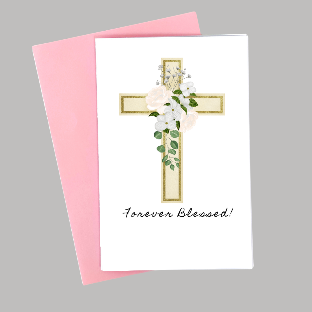 I Hart Pink Cards - Wholesale Religious Card - Forever Blessed - Baptism Card0