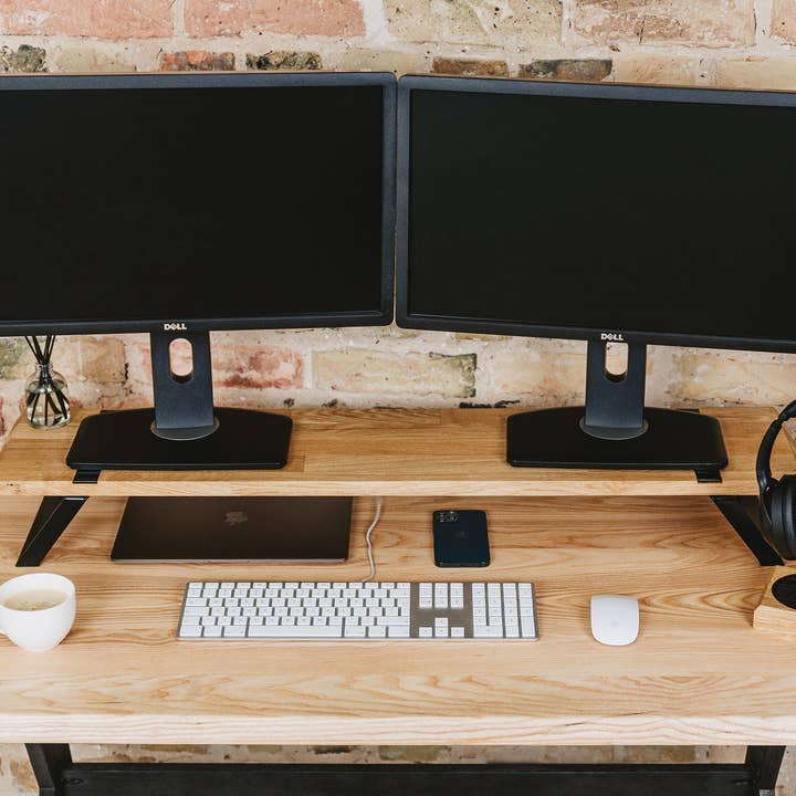 Halostands – wholesale Skrivbordshöjare – Stativ för dubbla bildskärmar, trä dubbla bärbara datorer, bildskärm3