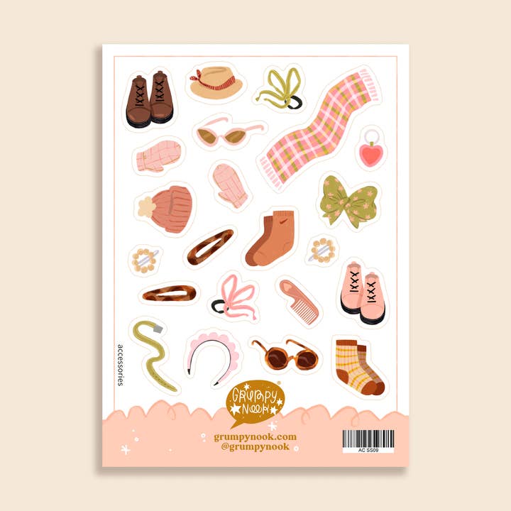 Accessories Sticker Sheet for wholesale by Grumpy Nook
