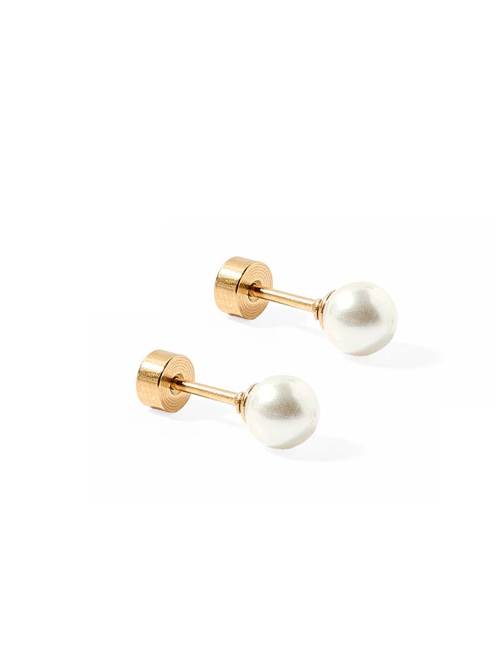 Screwback Stud Earrings - Payton Pearl White 5mm for wholesale by LINNY CO