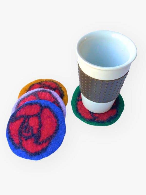 Felt Rose Coasters, set of 4 for wholesale by Ganesh Himal Trading