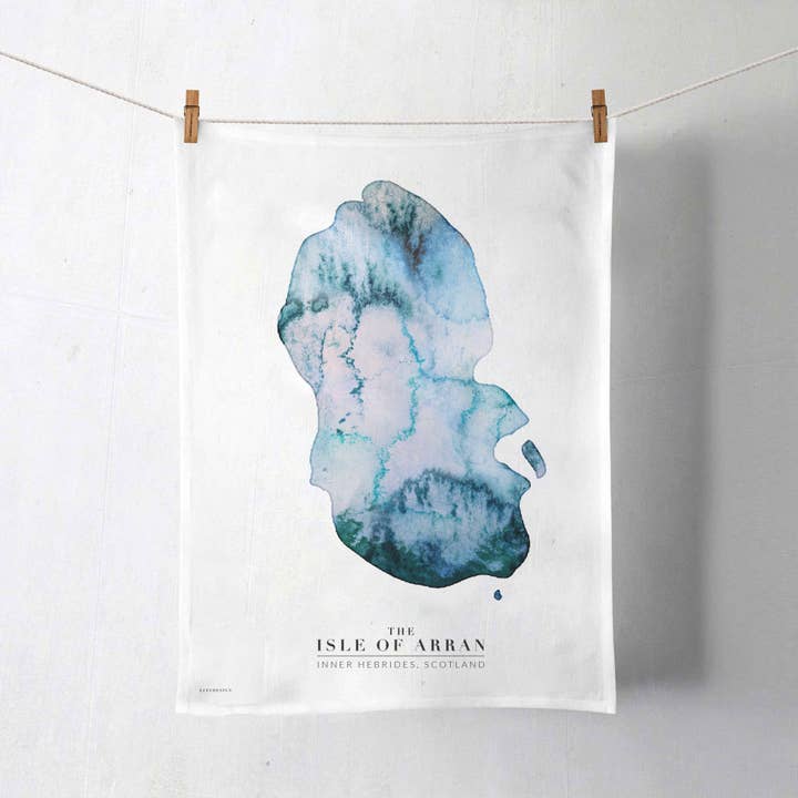 EJayDesign - Wholesale Tea Towel - Isle of Arran Watercolour Map Scotland Cotton Tea Towel